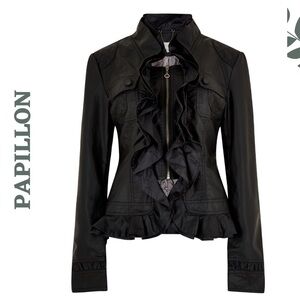 Papillon Faux Leather Ruffle Jacket Black Medium